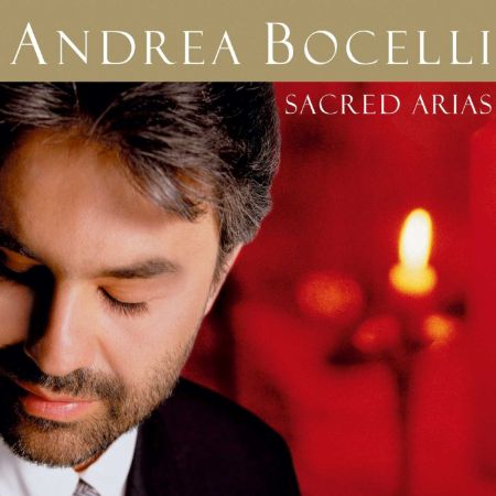 Andrea Bocelli's 1999 album 'Sacred Arias' album cover. It features a head shot of the singer with his name and the album's name.