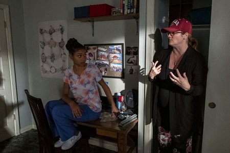 Sierra Capri and Lauren lungerich on set of ‘On My Block’ season 2.