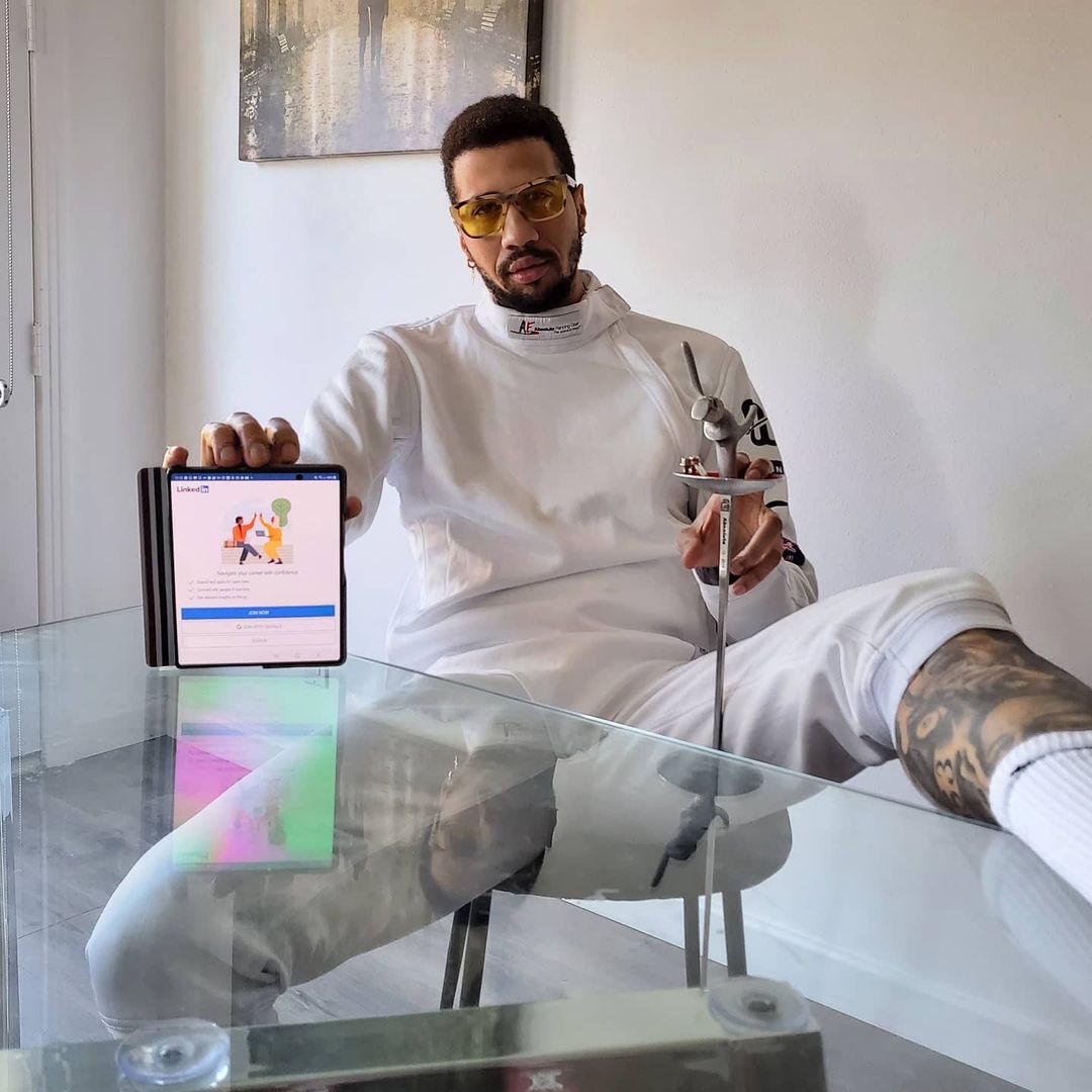 Miles Chamley-Watson Showing off his Tab.