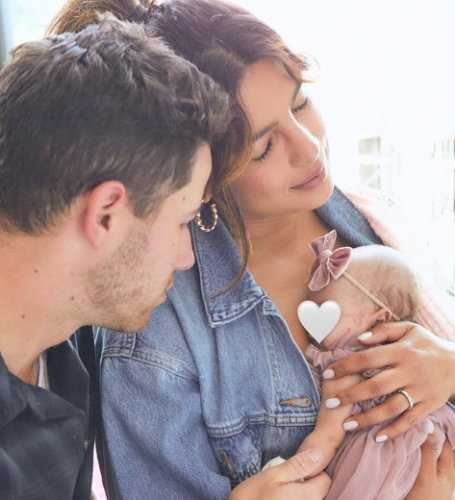 Nick Jonas and his wife Priyanka Chopra have shown off their baby daughter for the first time.